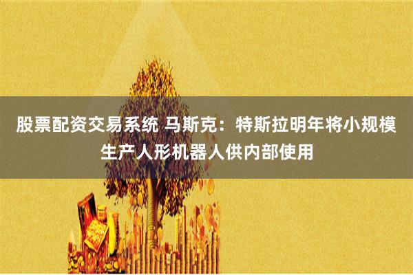 股票配资交易系统 马斯克：特斯拉明年将小规模生产人形机器人供内部使用